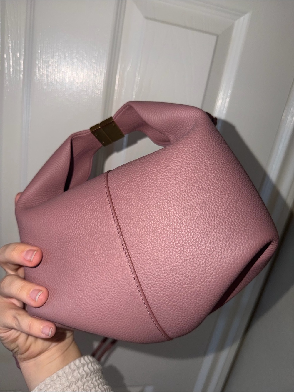 Polène Beri Blush Women's Soft Pink Knot Detail Leather Tote Shoulder Bag - Picture 12 of 16